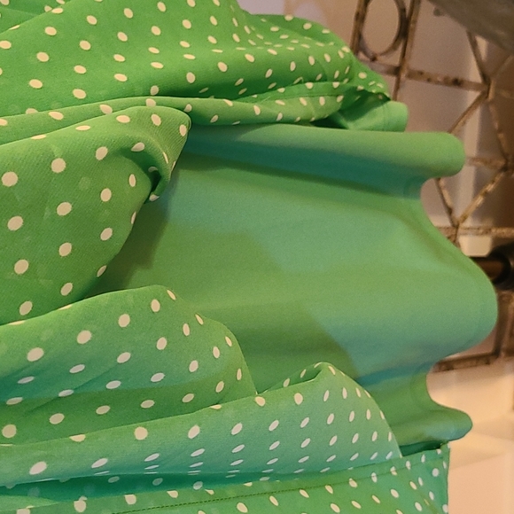 Forever 21 Essentials Green/White Polka Dot Pleated Dress size large - Picture 7 of 10